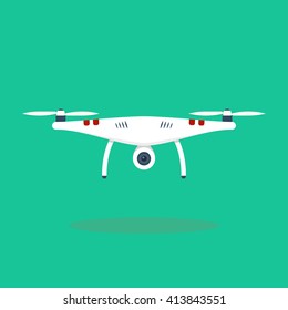 Drone icon isolated on background. Drone in flat style. Flying drone. Quadrocopter