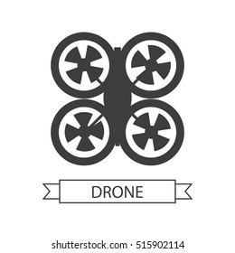 Drone icon isolated on white. Unmanned aerial vehicle or unmanned aircraft system, without a human pilot aboard. Quadcopter sign symbol. Flying for aerial photography or video shooting. Vector