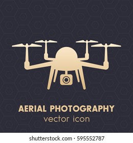 Drone icon, logo, quadrocopter with camera