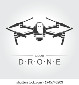 Drone icon. Logo template of flying drone with action camera. Vector illustration