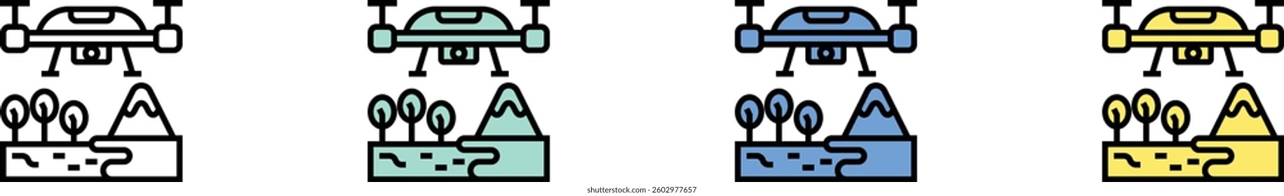 drone icon. Outline, Green, Blue and Yellow Style Design Isolated On White Background