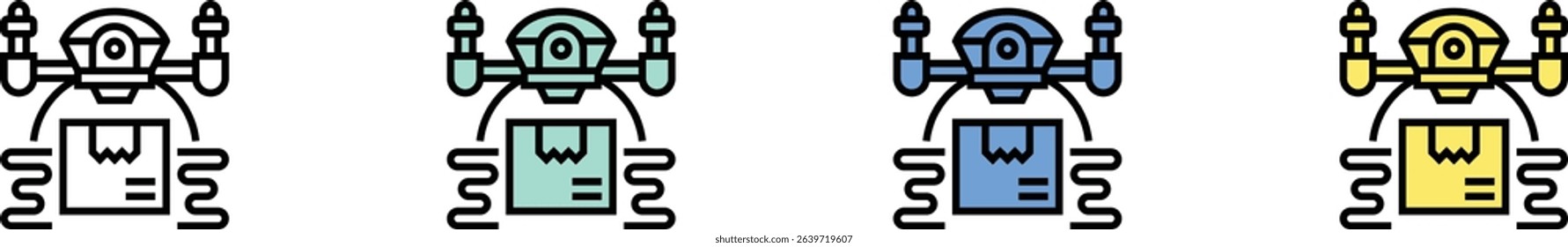 drone icon. Outline, Green, Blue and Yellow Style Design Isolated On White Background