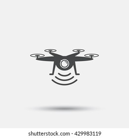 Drone icon. Quadrocopter with action camera symbol. Flat quadrocopter web icon on white background. Vector