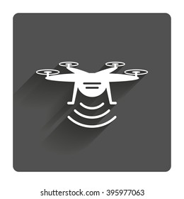 Drone icon. Quadrocopter with remote control symbol. Gray flat square button with shadow. Modern UI website navigation.