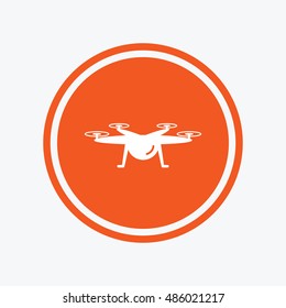 Drone icon. Quadrocopter symbol. Graphic design element. Flat drone symbol on the round button. Vector