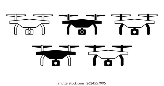 Drone Icon Set Schwarz-Weiß Silhouette Illustrationen Vektordesign