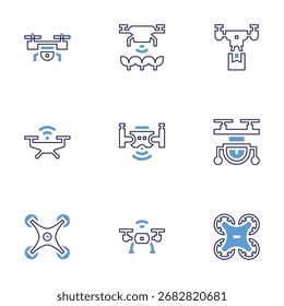 Drone icon set. Bold line style. Duotone colors. Editable stroke. drone, drone delivery.