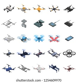 Drone icon set. Isometric set of drone vector icons for web design isolated on white background