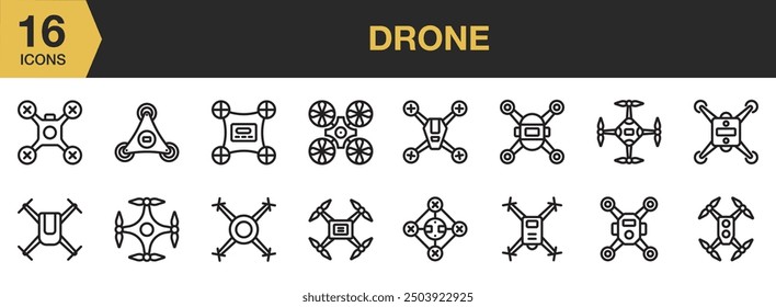 Drone icon set. Outline icons vector collection.