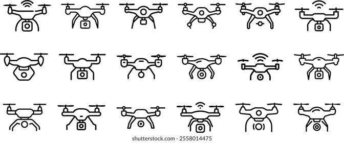 Drone icon set outline line art style