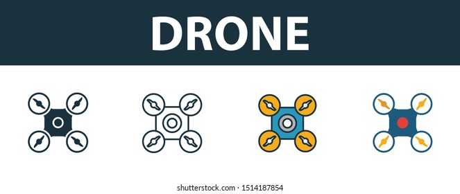 Drone icon set. Premium simple element in different styles from smart devices icons collection. Set of drone icon in filled, outline, colored and flat symbols concept.