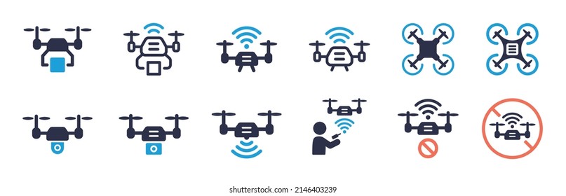 Drone icon set. Quadcopter with camera vector illustration.