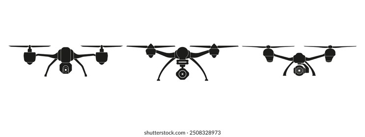 Conjunto de ícones de drones. Silhueta quadricóptero. Ilustração vetorial.