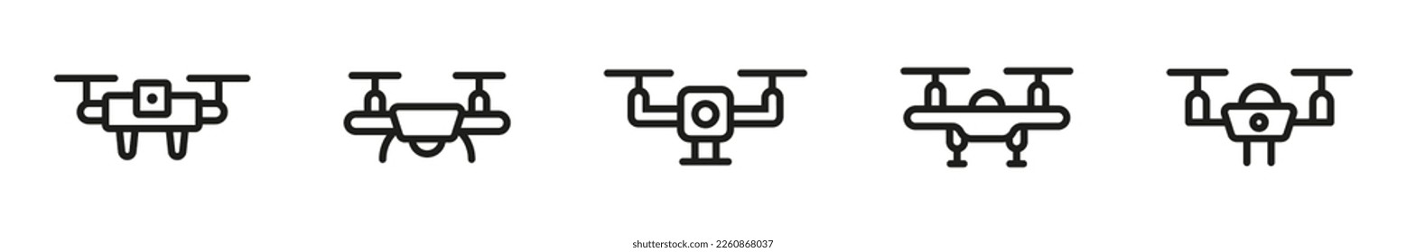 Juego de iconos de drones. Iconos vectoriales de cuadrocopter. Símbolos cuadráticos. Icono de copter. EPS 10