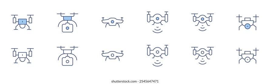 Drone icon set in two styles, Duotone and Thin Line style. Editable stroke. drone, camera drone.