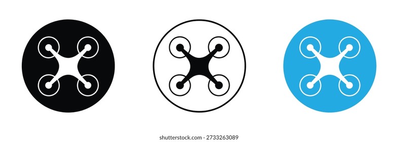Drone Icon Set Vector - Quad copter and AV Technology Symbols in Circle Buttons