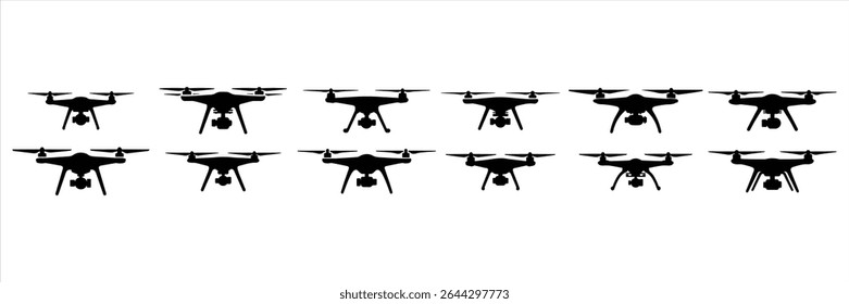  ícone de drone definir silhueta de vetor no fundo branco.