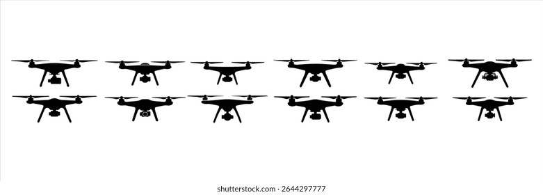  Silueta de Vector del sistema del icono del dron en el fondo blanco.