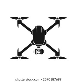 Icono de dron que muestra un quadcopter con una cámara, ideal para tecnología, Fotografía Aéreas o servicios de entrega
