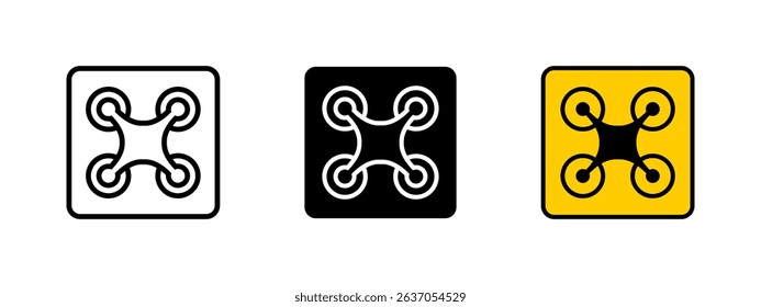 Drone icon. Sleek quadcopter with four propellers vector illustration. Remote aerial device symbol. Modern UAV technology sign. Aerial photography and robotics pictogram.