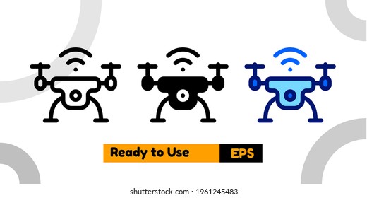 drone icon with three style and isolated sign symbol vector illustration high quality for banner, poster, social media, presentation, and website
