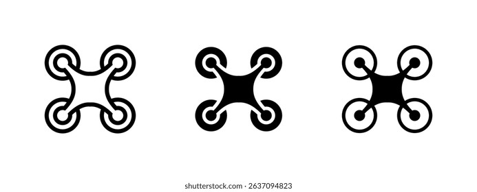 Drone icon. Top view of a quadcopter with four rotors vector illustration. Used in aerial photography, surveillance, and remote operations. Represents modern tech and aviation innovation.