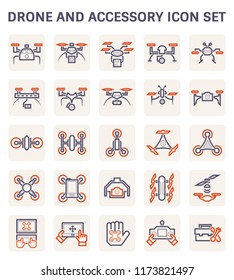 Drone icon or UAV icon. Including with camera, remote, propeller, battery and devices. Using for photography, military, emergency and surveillance. Control by remote, navigation by satellite system.