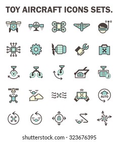 Drone icon or UAV icon. Including with camera, remote, propeller, battery, tools and devices. For photography, emergency, military and surveillance. Control by remote, navigation by satellite system.