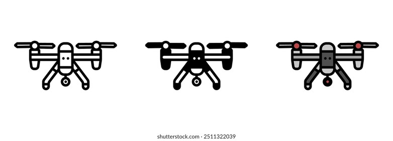 Drone icon, an unmanned aerial vehicle (UAV) operated remotely or autonomously, used for reconnaissance, surveillance, or tactical strikes.