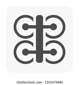 Drone icon vector. Also called unmanned aerial vehicle (UAV). Operate with remote control by a human operator. Using for military, agricultural, surveillance, product delivery and aerial photography. 