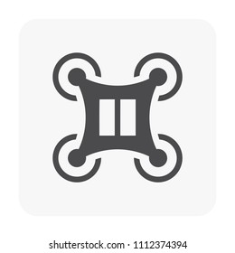 Drone icon vector. Also called unmanned aerial vehicle (UAV). Operate with remote control by a human operator. Using for military, agricultural, surveillance, product delivery and aerial photography. 