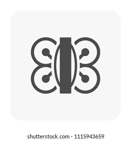 Drone icon vector. Also called unmanned aerial vehicle (UAV). Operate with remote control by a human operator. Using for military, agricultural, surveillance, product delivery and aerial photography. 