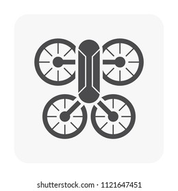 Drone icon vector. Also called unmanned aerial vehicle (UAV). Operate with remote control by a human operator. Using for military, agricultural, surveillance, product delivery and aerial photography. 