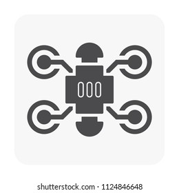 Drone icon vector. Also called unmanned aerial vehicle (UAV). Operate with remote control by a human operator. Using for military, agricultural, surveillance, product delivery and aerial photography. 