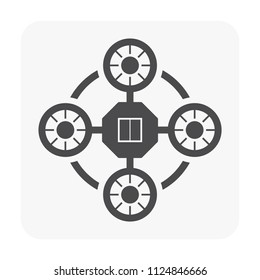 Drone icon vector. Also called unmanned aerial vehicle (UAV). Operate with remote control by a human operator. Using for military, agricultural, surveillance, product delivery and aerial photography. 