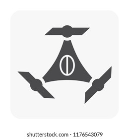 Drone icon vector. Also called unmanned aerial vehicle (UAV). Operate with remote control by a human operator. Using for military, agricultural, surveillance, product delivery and aerial photography. 