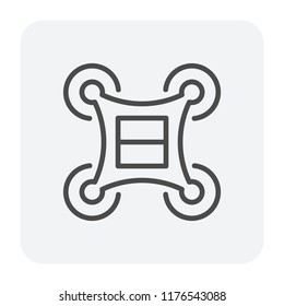 Drone icon vector. Also called unmanned aerial vehicle (UAV). Operate with remote control by a human operator. Using for military, agricultural, surveillance, product delivery and aerial photography. 
