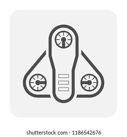 Drone icon vector. Also called unmanned aerial vehicle (UAV). Operate with remote control by a human operator. Using for military, agricultural, surveillance, product delivery and aerial photography.