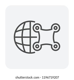 Drone icon vector. Also called unmanned aerial vehicle (UAV). Operate with remote control by a human operator. Using for military, agricultural, surveillance, product delivery and aerial photography.