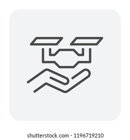 Drone icon vector. Also called unmanned aerial vehicle (UAV). Operate with remote control by a human operator. Using for military, agricultural, surveillance, product delivery and aerial photography.