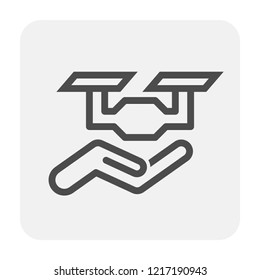 Drone icon vector. Also called unmanned aerial vehicle (UAV). Operate with remote control by a human operator. Using for military, agricultural, surveillance, product delivery and aerial photography.