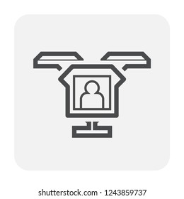 Drone icon vector. Also called unmanned aerial vehicle (UAV). Operate with remote control by a human operator. Using for military, agricultural, surveillance, product delivery and aerial photography.