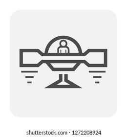 Drone icon vector. Also called unmanned aerial vehicle (UAV). Operate with remote control by a human operator. Using for military, agricultural, surveillance, product delivery and aerial photography.