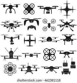 Drone icon vector set, quadrocopters on a white background.