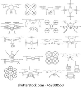 Drone icon vector set, quadrocopters on a white background.