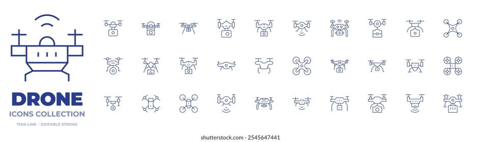 Colección de iconos de drones. Iconos de línea fina, carrera editable. drone de la cámara, drone.