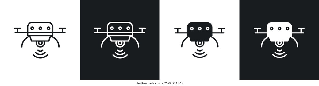 Drone icons in flat and linear vector illustration on white background.