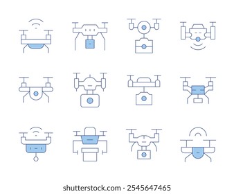 Drone icons. Line Duotone style, editable stroke. drone, camera drone, smart, delivery.