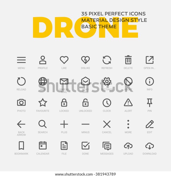 ドローンアイコン 35個のフラットラインアートベクター画像アイコン のセットで マテリアルデザインスタイルで作成されます ウェブ モバイル およびデスクトップアプリケーション で使いやすい のベクター画像素材 ロイヤリティフリー