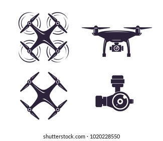 Drone icons set. Logos templates of flying drones